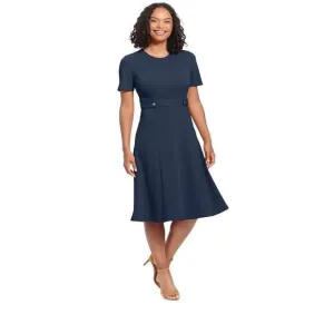 Womens Dress London Times Solid Side Tab Fit &amp; Flare Navy Size 8