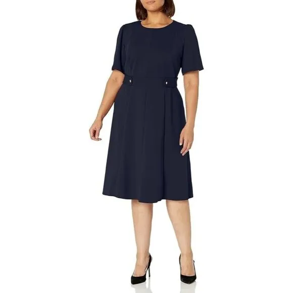 Womens Dress London Times Solid Side Tab Fit &amp; Flare Navy Size 8
