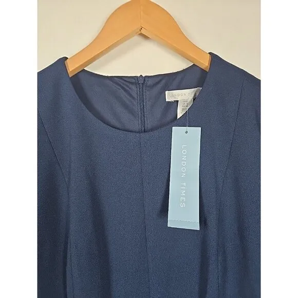 Womens Dress London Times Solid Side Tab Fit &amp; Flare Navy Size 8
