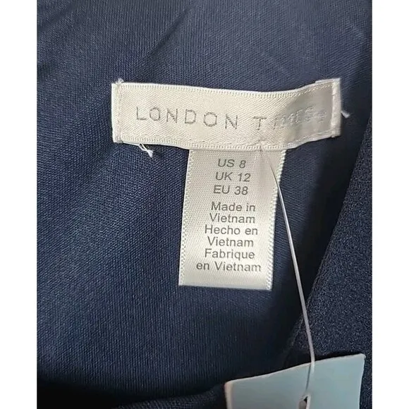 Womens Dress London Times Solid Side Tab Fit &amp; Flare Navy Size 8