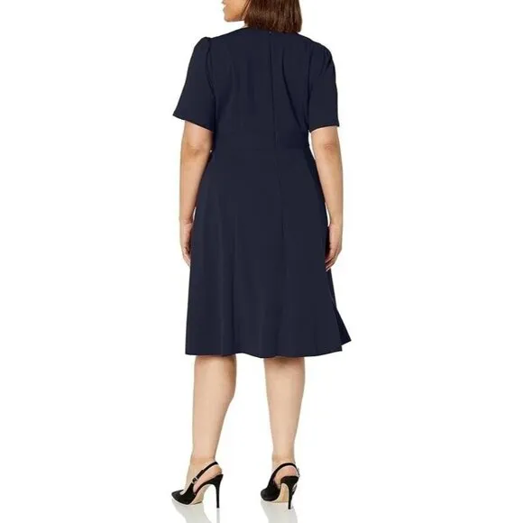 Womens Dress London Times Solid Side Tab Fit &amp; Flare Navy Size 8