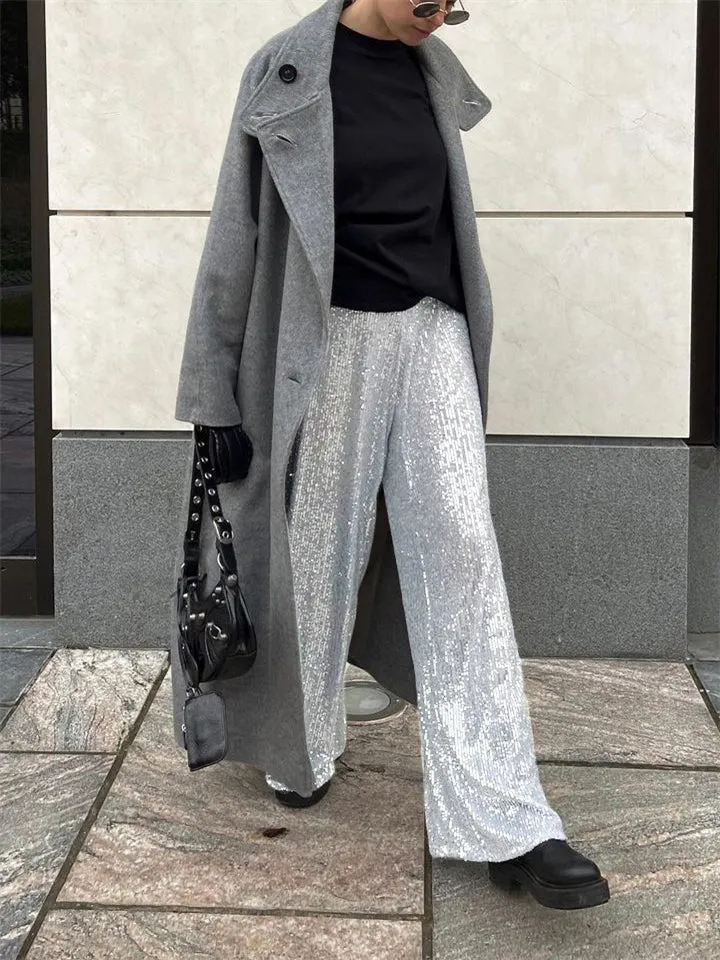 Women's Elegant Shiny Sequins Straight-Leg Pants