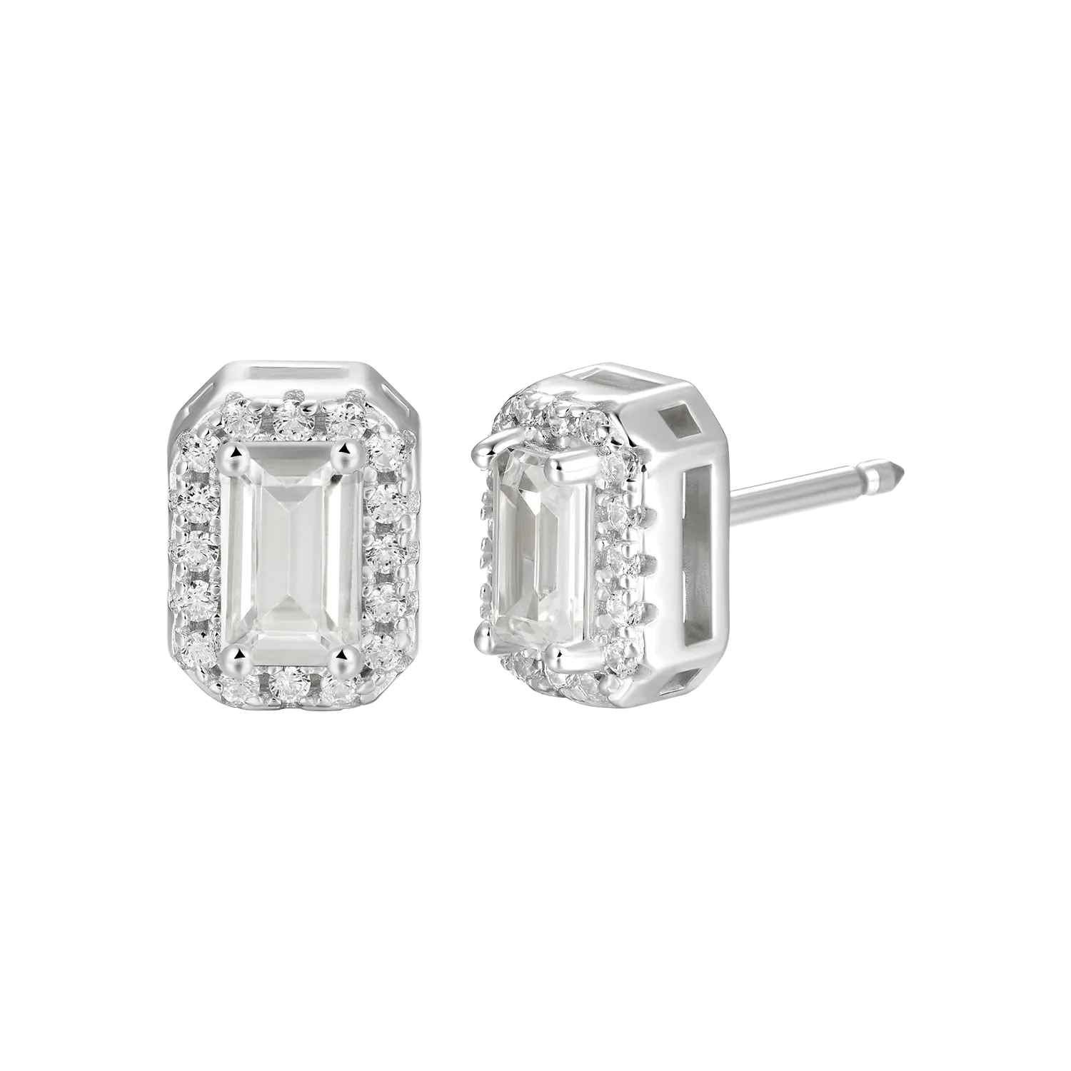 Women's Emerald Cut Halo Stud Earring