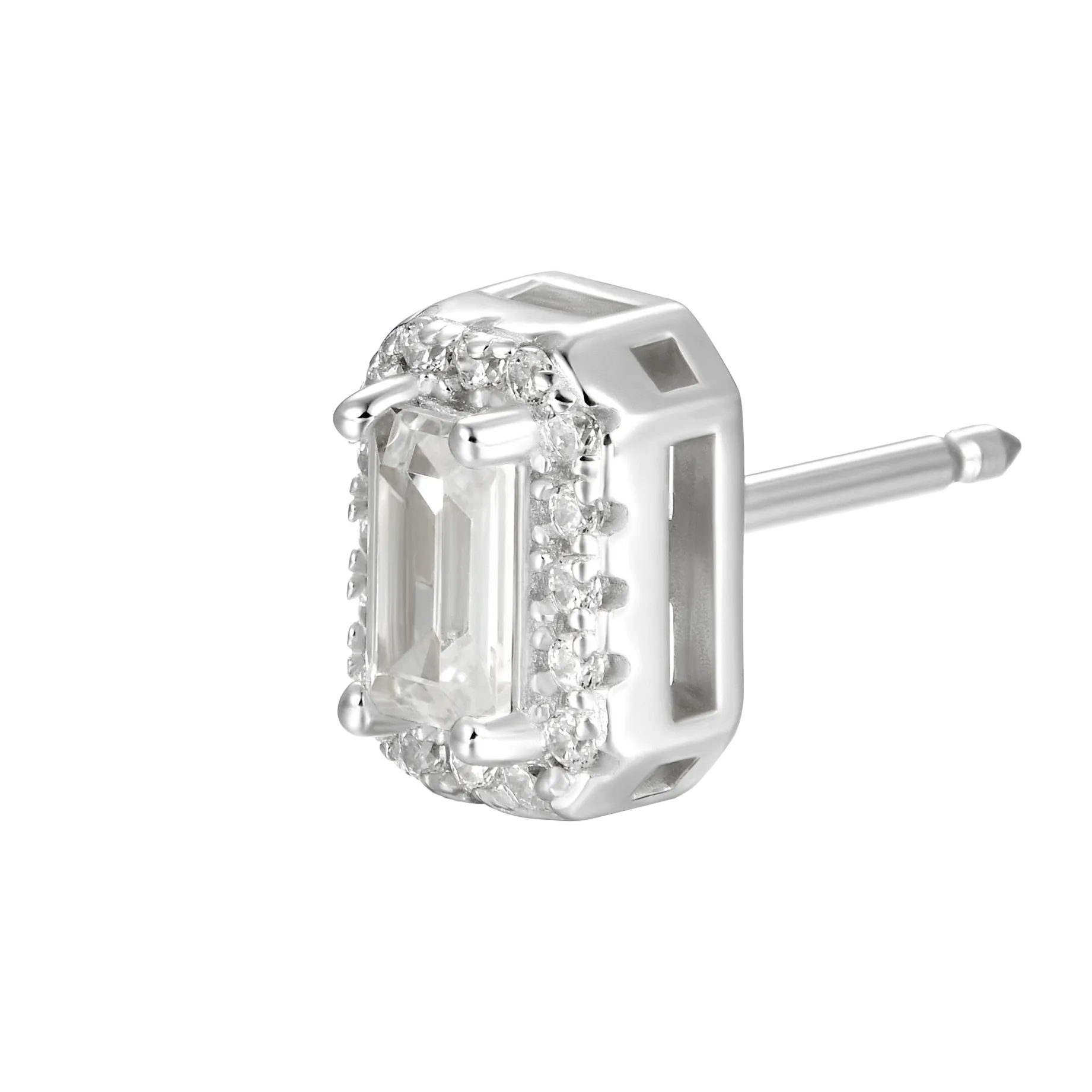 Women's Emerald Cut Halo Stud Earring
