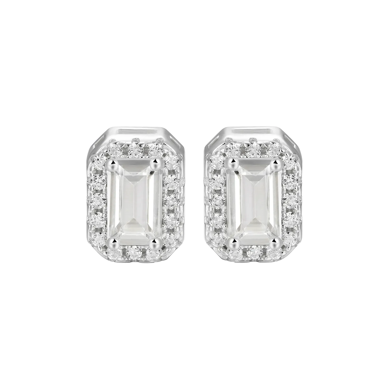 Women's Emerald Cut Halo Stud Earring