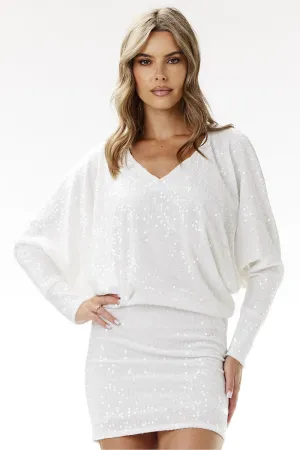 Women's Evening Dress - Sequin - Party Style - Batwing Sleeve Mini Dress