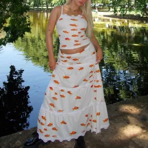 Women's Fashion Summer INS Goldfish Pattern Printed Skirt Set