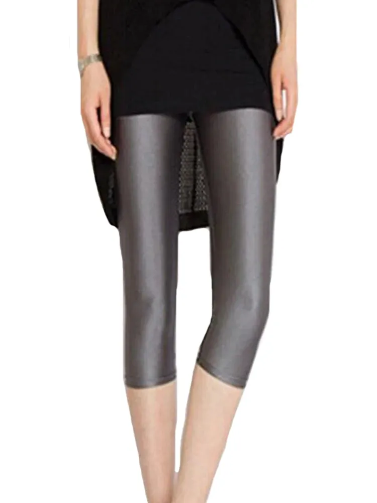 Women's Fluorescent Color Leggings Shiny Capri Leggings Spandex Pants Spring Summer Super Elastic Fitness Capris