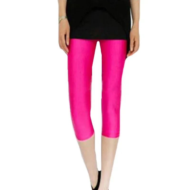 Women's Fluorescent Color Leggings Shiny Capri Leggings Spandex Pants Spring Summer Super Elastic Fitness Capris