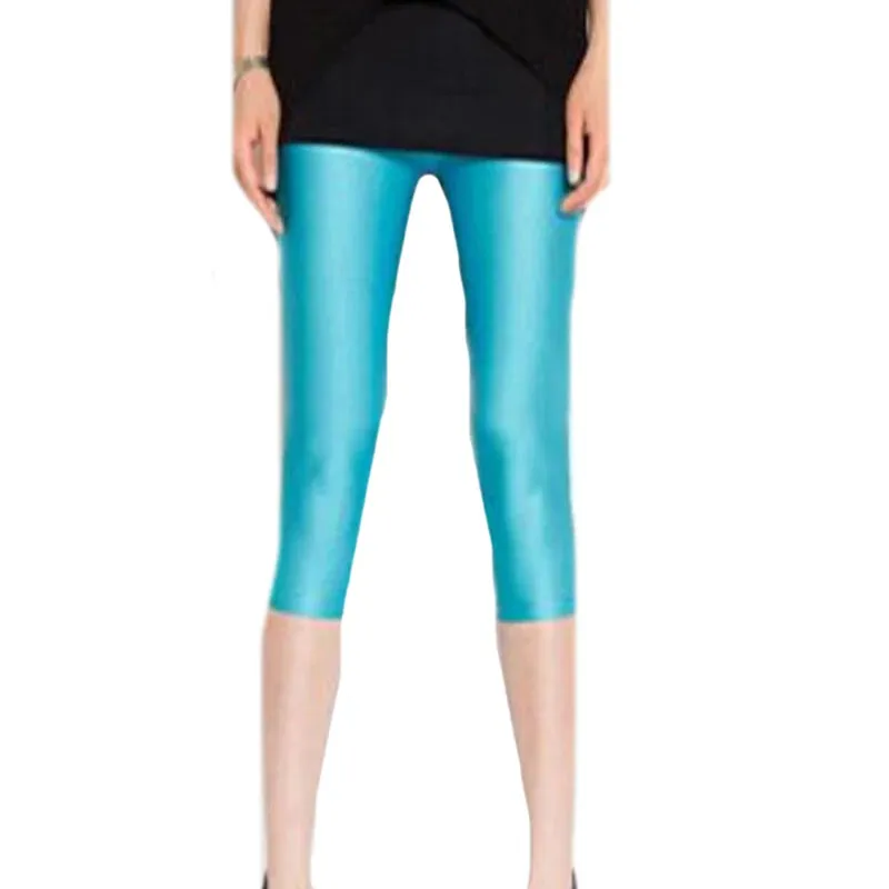 Women's Fluorescent Color Leggings Shiny Capri Leggings Spandex Pants Spring Summer Super Elastic Fitness Capris