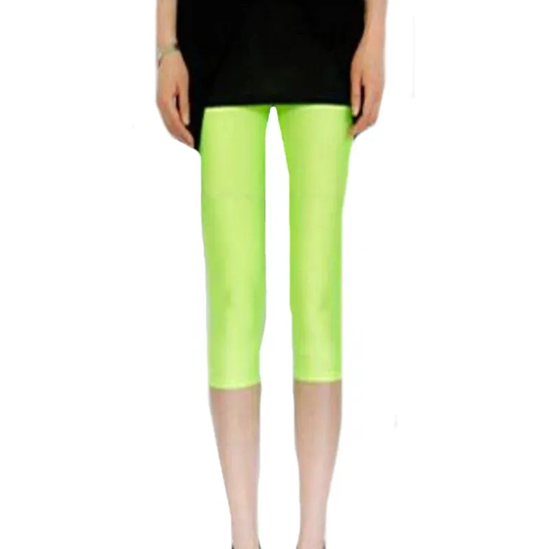 Women's Fluorescent Color Leggings Shiny Capri Leggings Spandex Pants Spring Summer Super Elastic Fitness Capris
