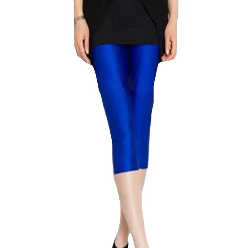 Women's Fluorescent Color Leggings Shiny Capri Leggings Spandex Pants Spring Summer Super Elastic Fitness Capris