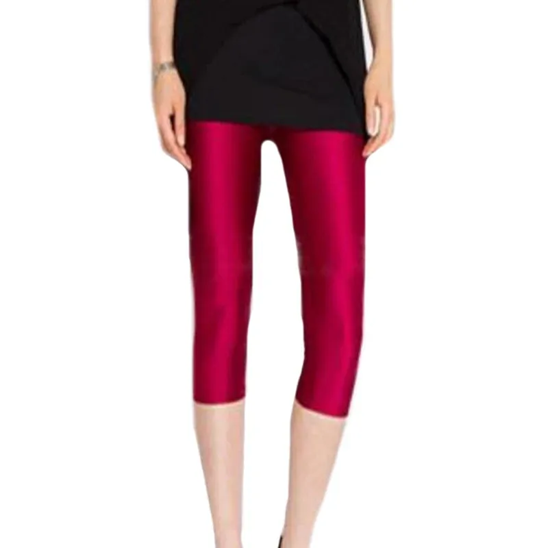 Women's Fluorescent Color Leggings Shiny Capri Leggings Spandex Pants Spring Summer Super Elastic Fitness Capris