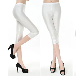 Women's Fluorescent Color Leggings Shiny Capri Leggings Spandex Pants Spring Summer Super Elastic Fitness Capris