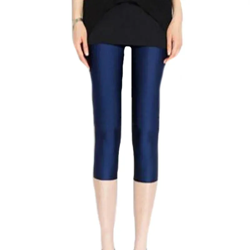 Women's Fluorescent Color Leggings Shiny Capri Leggings Spandex Pants Spring Summer Super Elastic Fitness Capris
