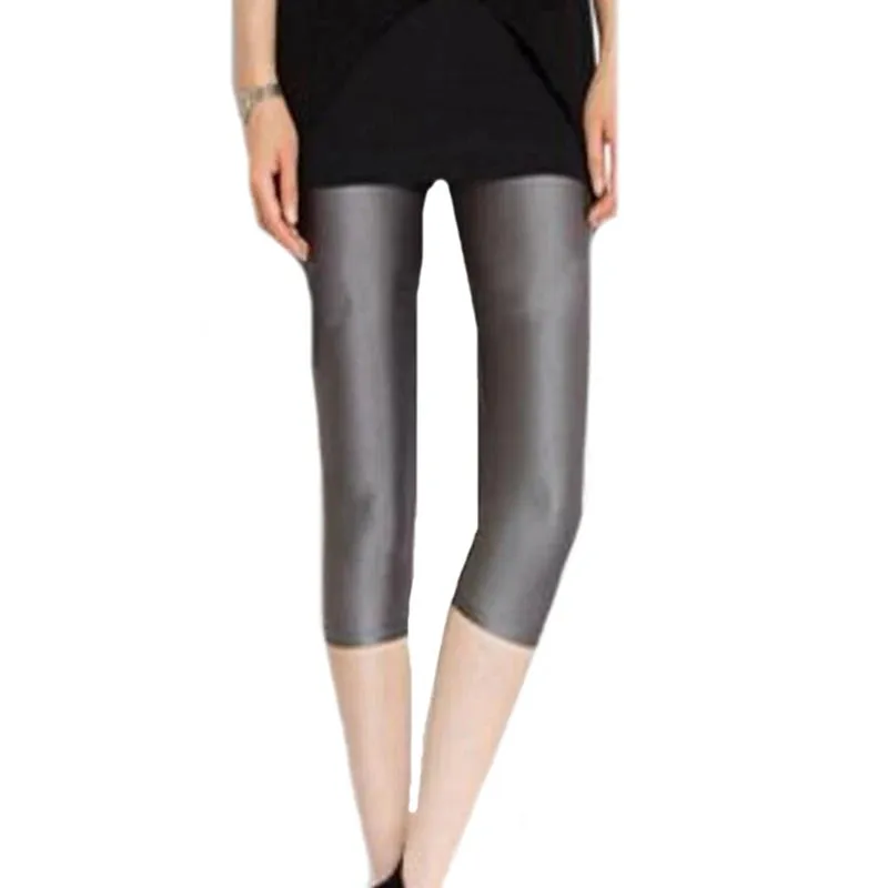 Women's Fluorescent Color Leggings Shiny Capri Leggings Spandex Pants Spring Summer Super Elastic Fitness Capris