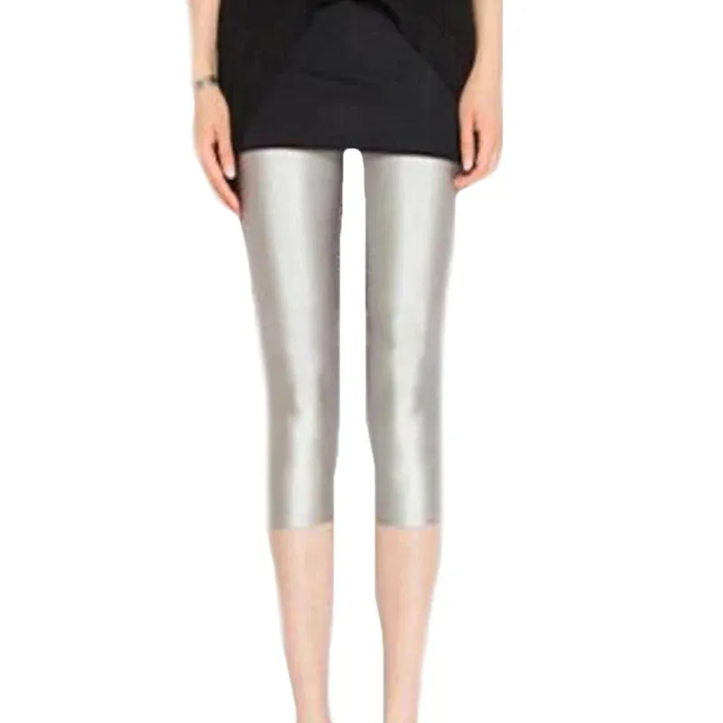 Women's Fluorescent Color Leggings Shiny Capri Leggings Spandex Pants Spring Summer Super Elastic Fitness Capris