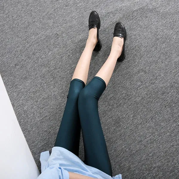 Women's Fluorescent Color Leggings Shiny Capri Leggings Spandex Pants Spring Summer Super Elastic Fitness Capris