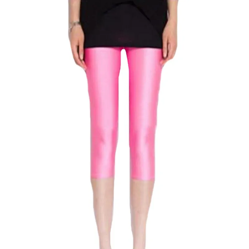 Women's Fluorescent Color Leggings Shiny Capri Leggings Spandex Pants Spring Summer Super Elastic Fitness Capris