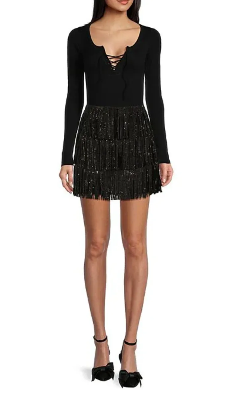 Women's Fringe Rhinestone Skirt