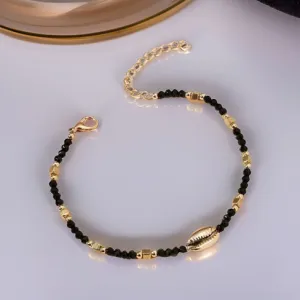 Women's Gold Plated Beaded Crystal Shell Ankle Anklet