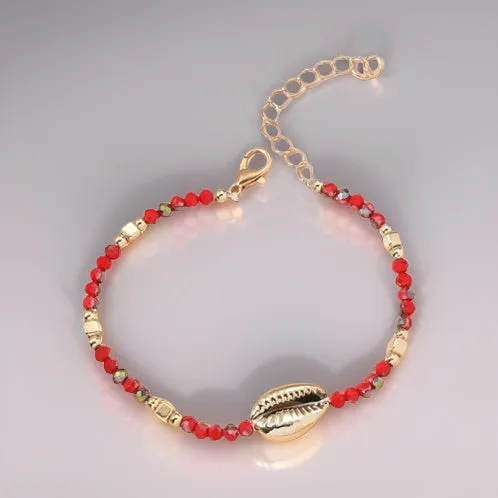Women's Gold Plated Beaded Crystal Shell Ankle Anklet