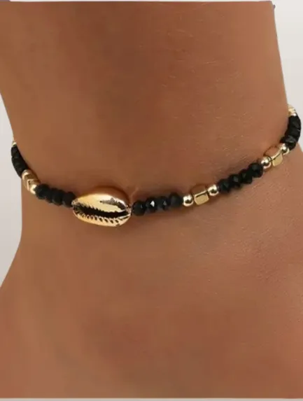 Women's Gold Plated Beaded Crystal Shell Ankle Anklet