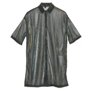 Women's Green Shiny Long Perspective Blouse Lapel Three-quarter Sleeve Loose Fit Long Shirt Spring Summer Fashion