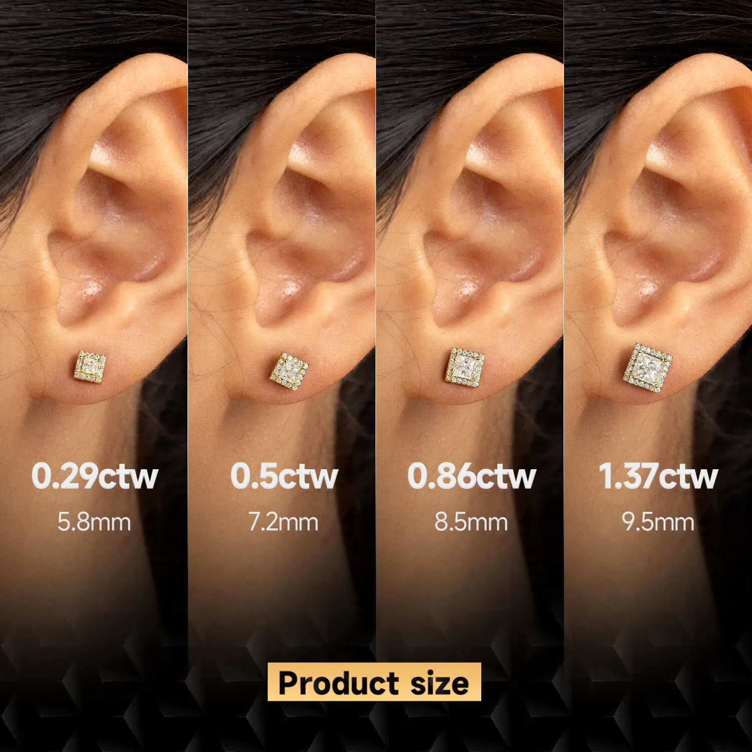 Women's Halo Princess Cut Stud Earring