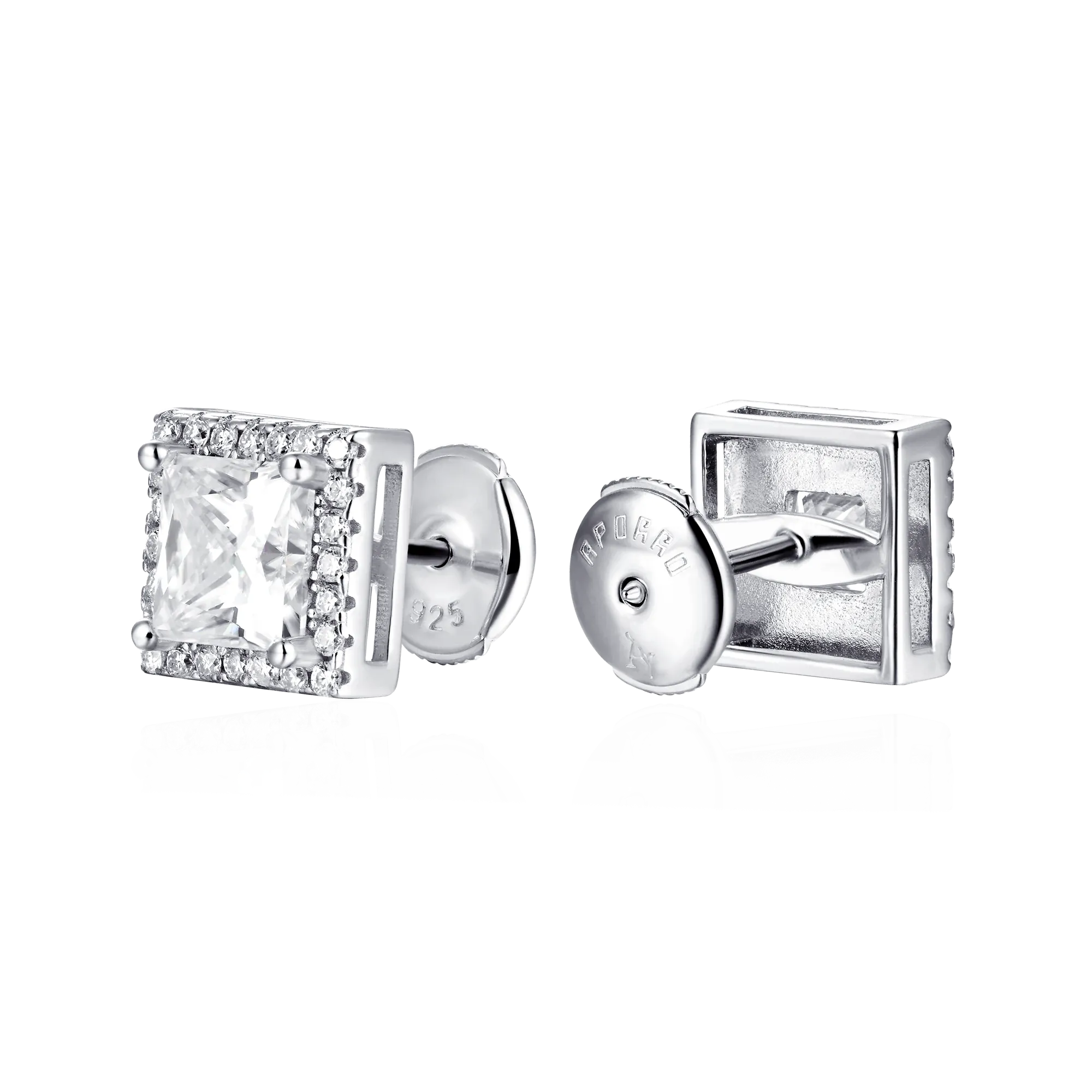 Women's Halo Princess Cut Stud Earring