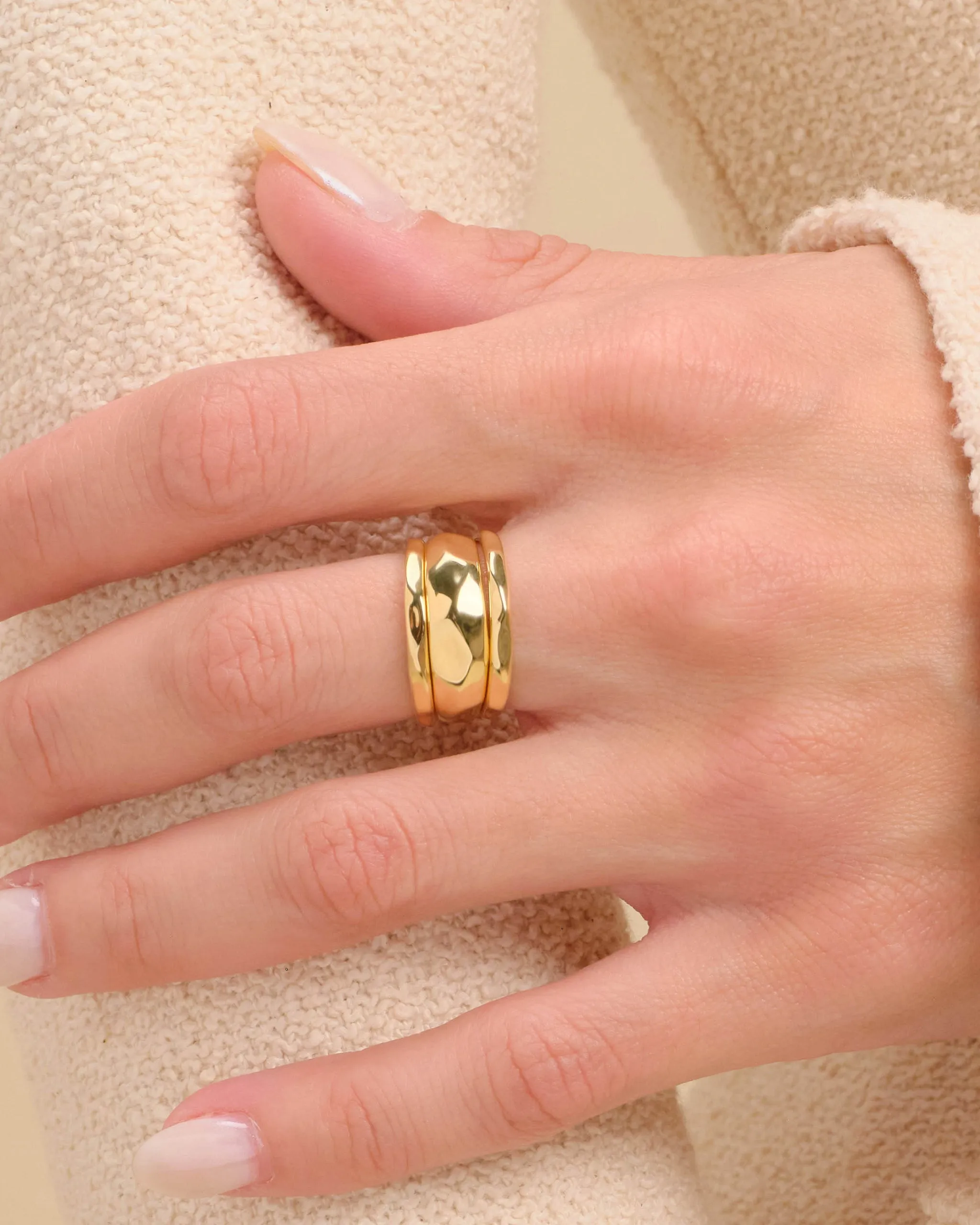 Women's Hammered Ring Set - Gold