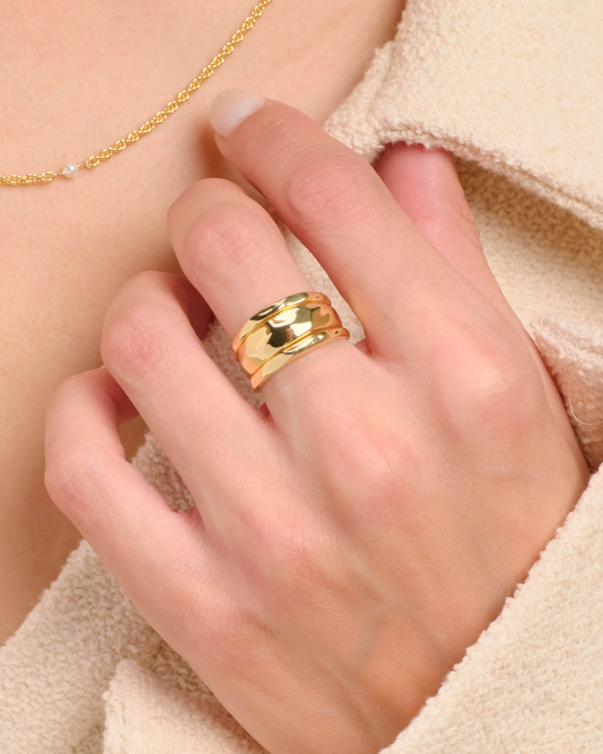 Women's Hammered Ring Set - Gold