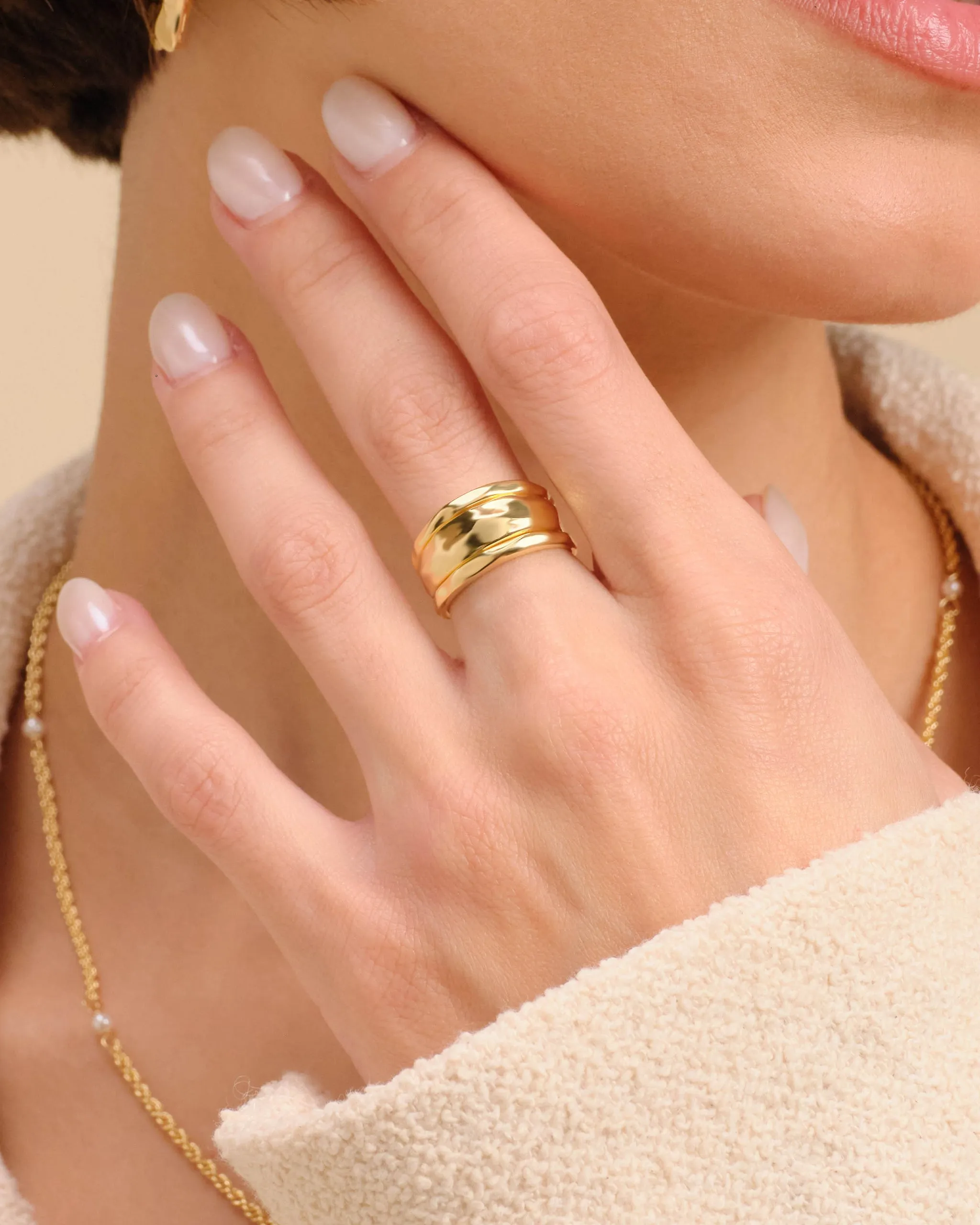Women's Hammered Ring Set - Gold