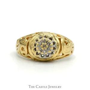 Women's Kentucky Diamond Cluster Ring with Open Filigree Sides in 10k Yellow Gold