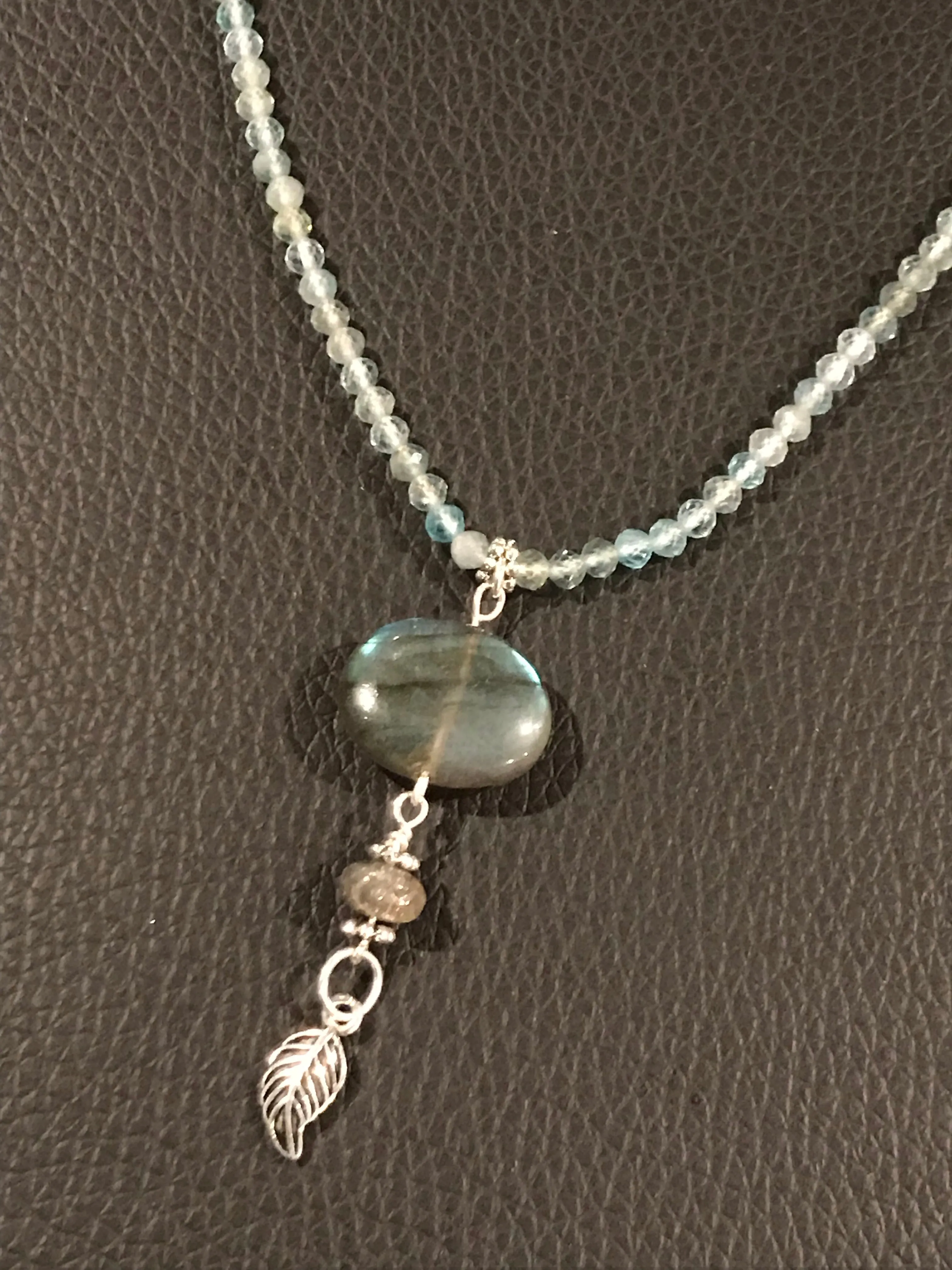 Women's Labradorite & Apatite Gemstone with green Sapphire pendant necklace