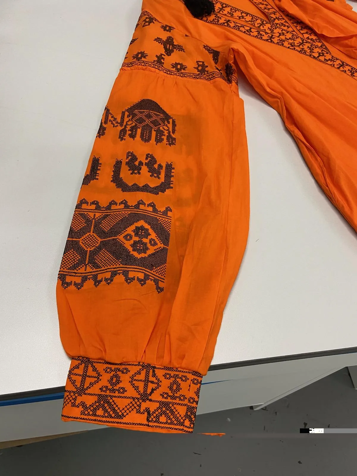 Women's Long sleeves Orange Dress with Black Embroidery