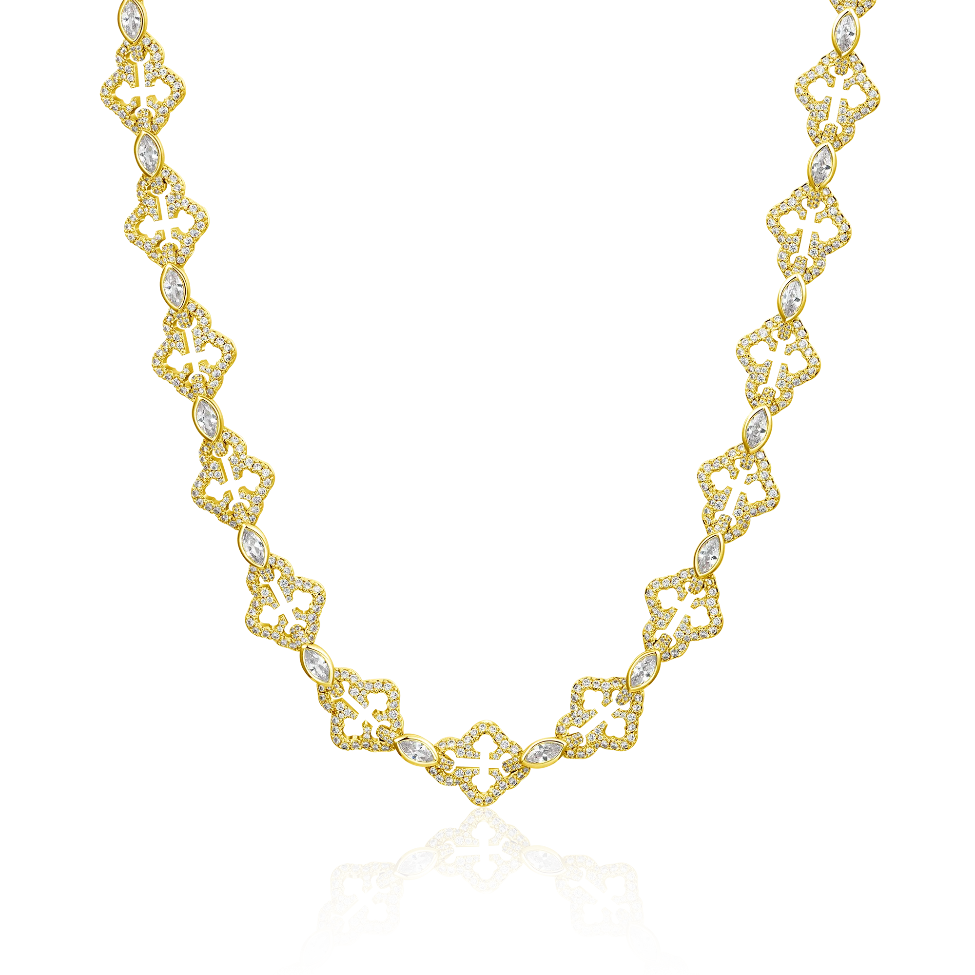 Women's Marquise Cut Mix Bottoni Cross Link Chain - 12mm
