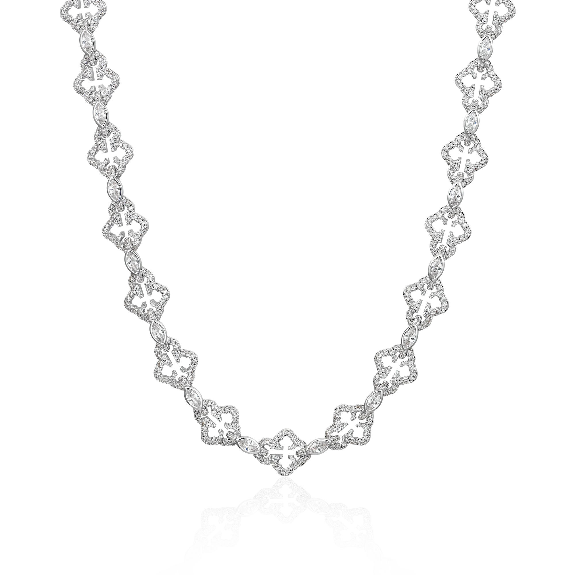 Women's Marquise Cut Mix Bottoni Cross Link Chain - 12mm