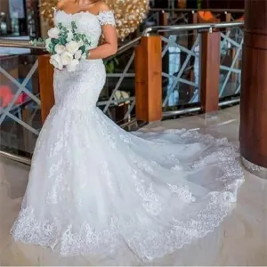 Women's Mermaid vestidos de novia off shoulder Lace Appliques Princess