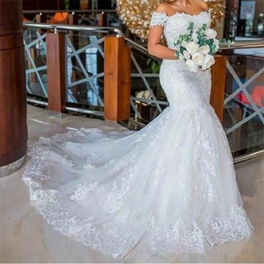 Women's Mermaid vestidos de novia off shoulder Lace Appliques Princess