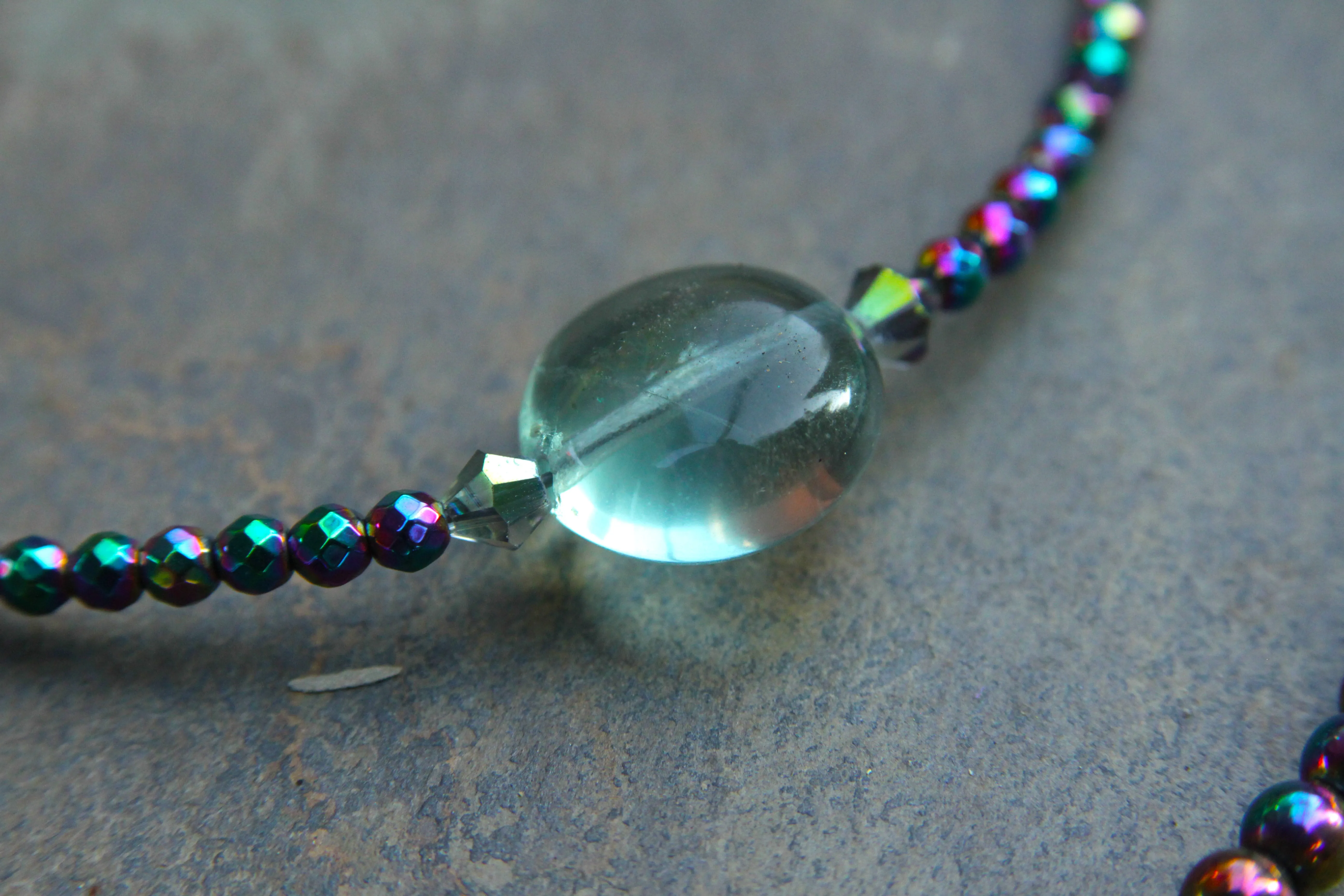 Women's Rainbow Heamatite and Fluorite Gemstone Double Necklace