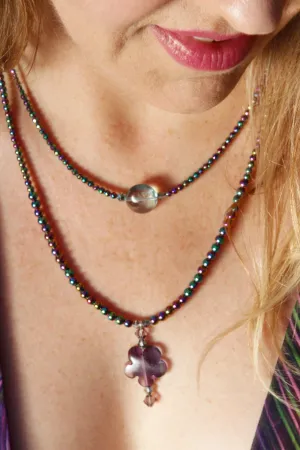 Women's Rainbow Heamatite and Fluorite Gemstone Double Necklace
