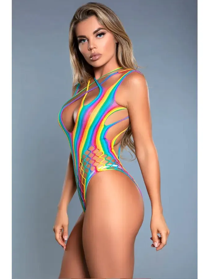 Women's Rainbow Mesh Criss-Cross Back Bodysuit (Thong not included)