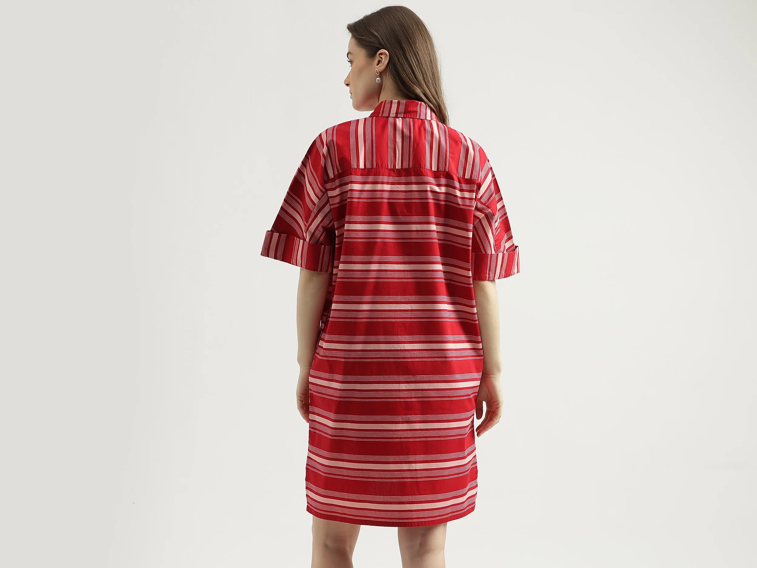 Women's Regular Fit Spread Collar Striped Shirt Dress