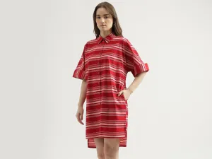 Women's Regular Fit Spread Collar Striped Shirt Dress