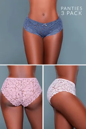 Women's Scalloped hem Mid Rise Lace Design Hipster Panty (Pack of 3)