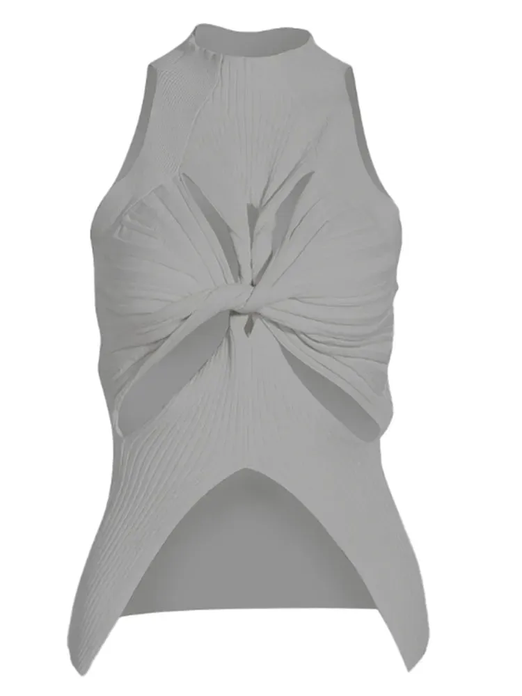 Women's Sexy Cut Out Vest Round Collar Sleeveless Solid Knitted Vests