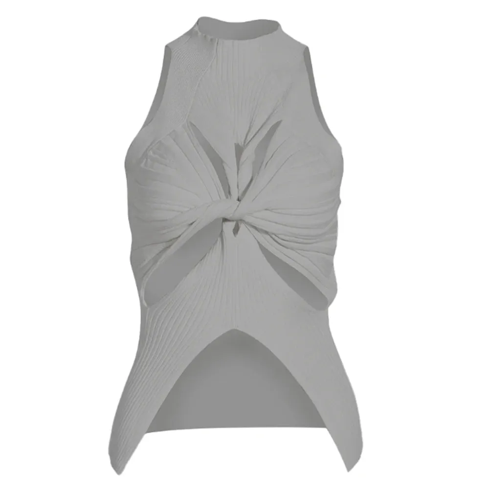 Women's Sexy Cut Out Vest Round Collar Sleeveless Solid Knitted Vests
