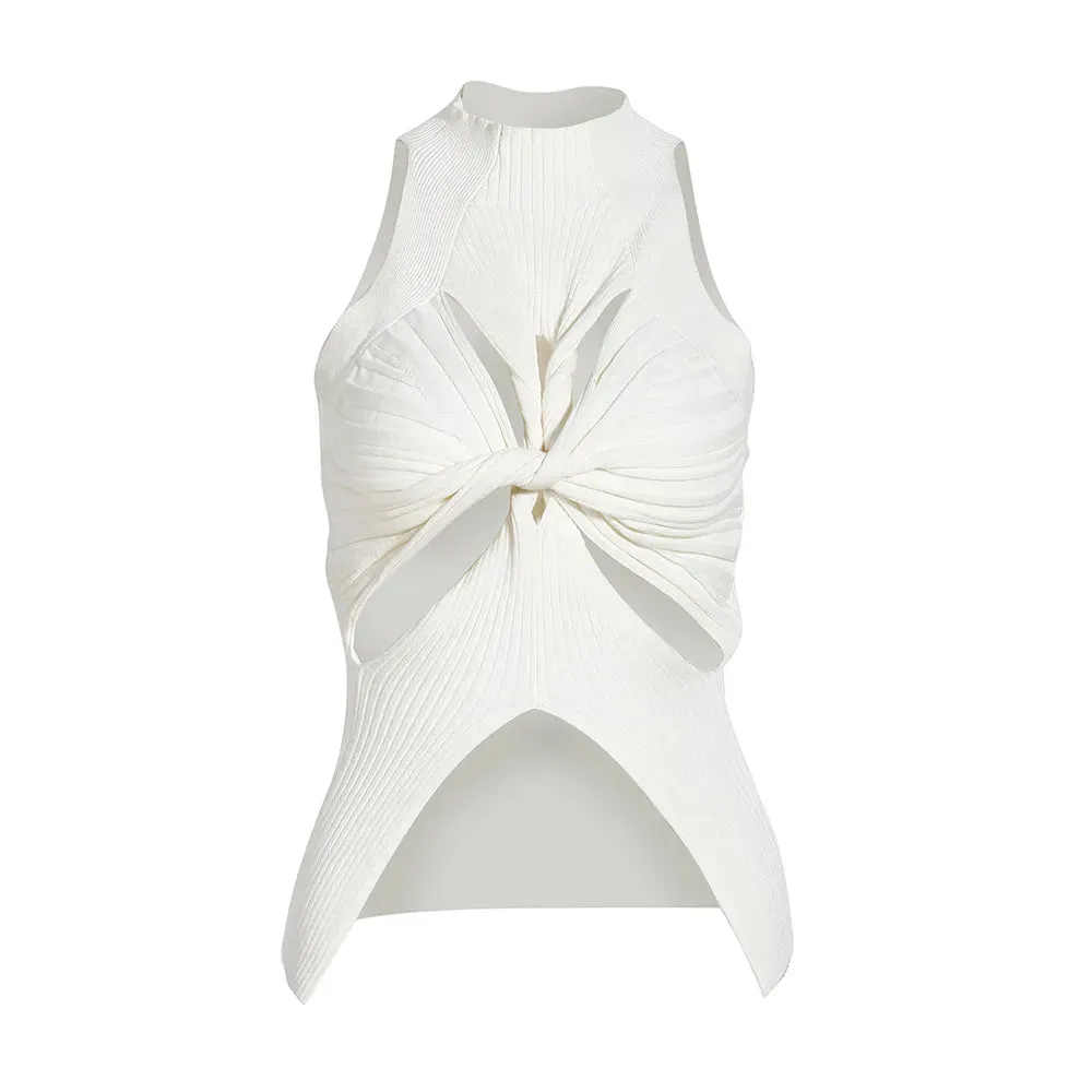Women's Sexy Cut Out Vest Round Collar Sleeveless Solid Knitted Vests