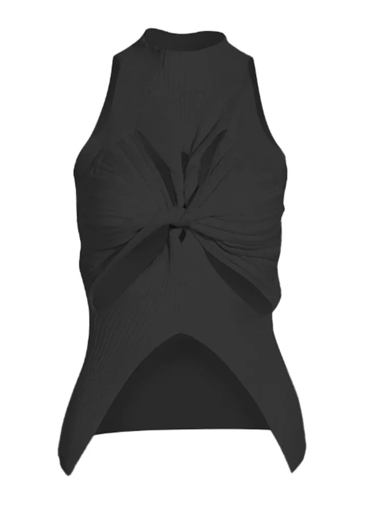 Women's Sexy Cut Out Vest Round Collar Sleeveless Solid Knitted Vests